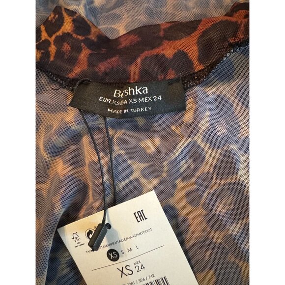 Bershka Leopard Print Mesh Bodysuit Long Sleeve High Neck - Picture 6 of 12